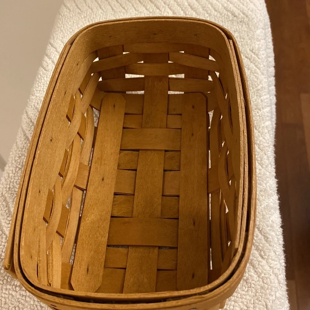 Vintage 2004 Longaberger Biscuit Basket Blue Fabric Liner & Plastic Protector